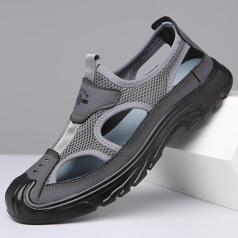 Summer Breathable Men's Sandals Hollow Mesh Surface Casual All-match Hole Outdoor Travel Soft Bottom Slip On Beach Shoes