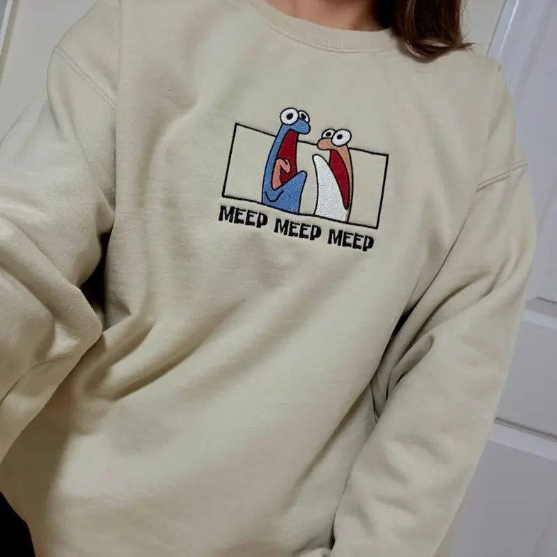 "Meep" Embroidered Unisex Sweatshirt Crewneck – Soft Cotton Blend Casual Top