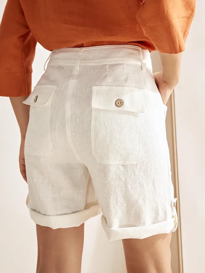 Linen Button-Fly Quarter Shorts LUCY