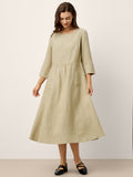 100% Linen Shirred Waistline Patch Pocket Maxi Dress MARCELLA
