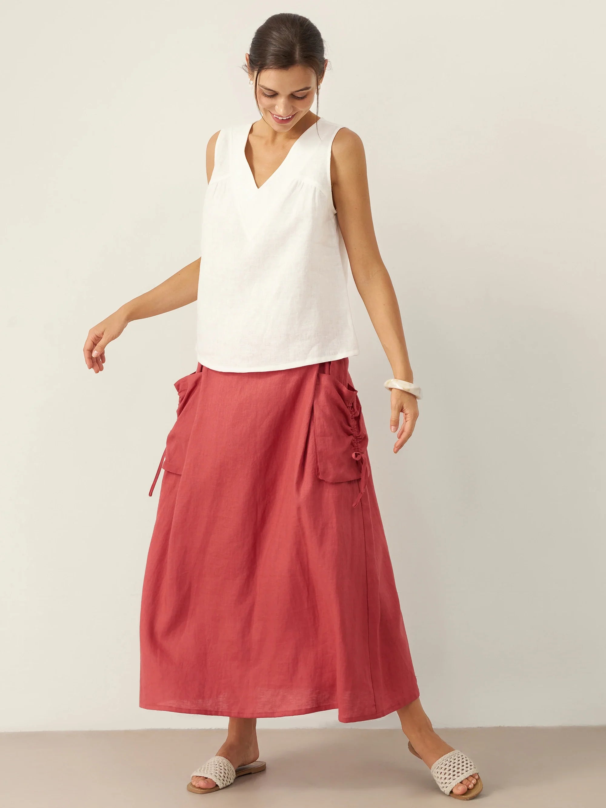 100% Linen V-Neck Sleeveless Tank Top NICOLE