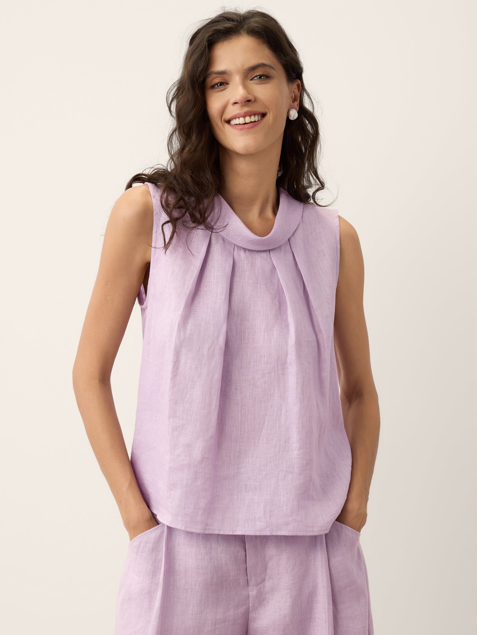 100% Linen Structured Collar Sleeveless Blouse BLAIR