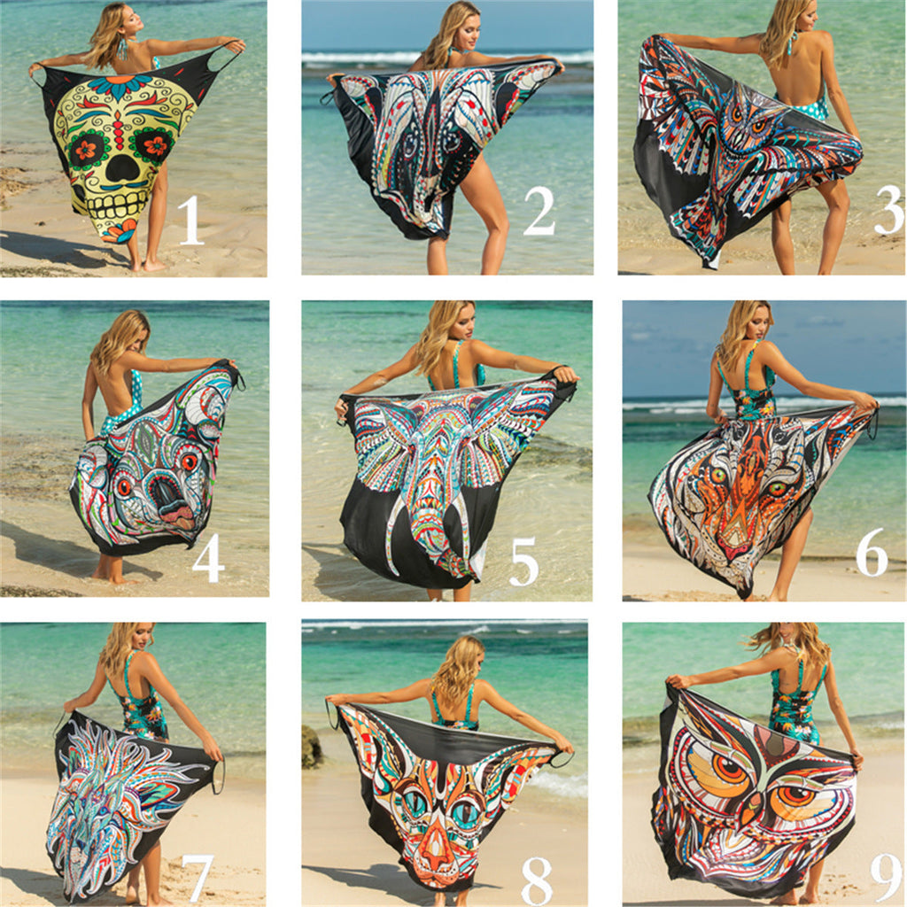 Animal Print Shawl Skirt Anti DDoS Skirt Swimsuit Outer Lining Cross Wear Irregular Asymmetric Suspender Skirt