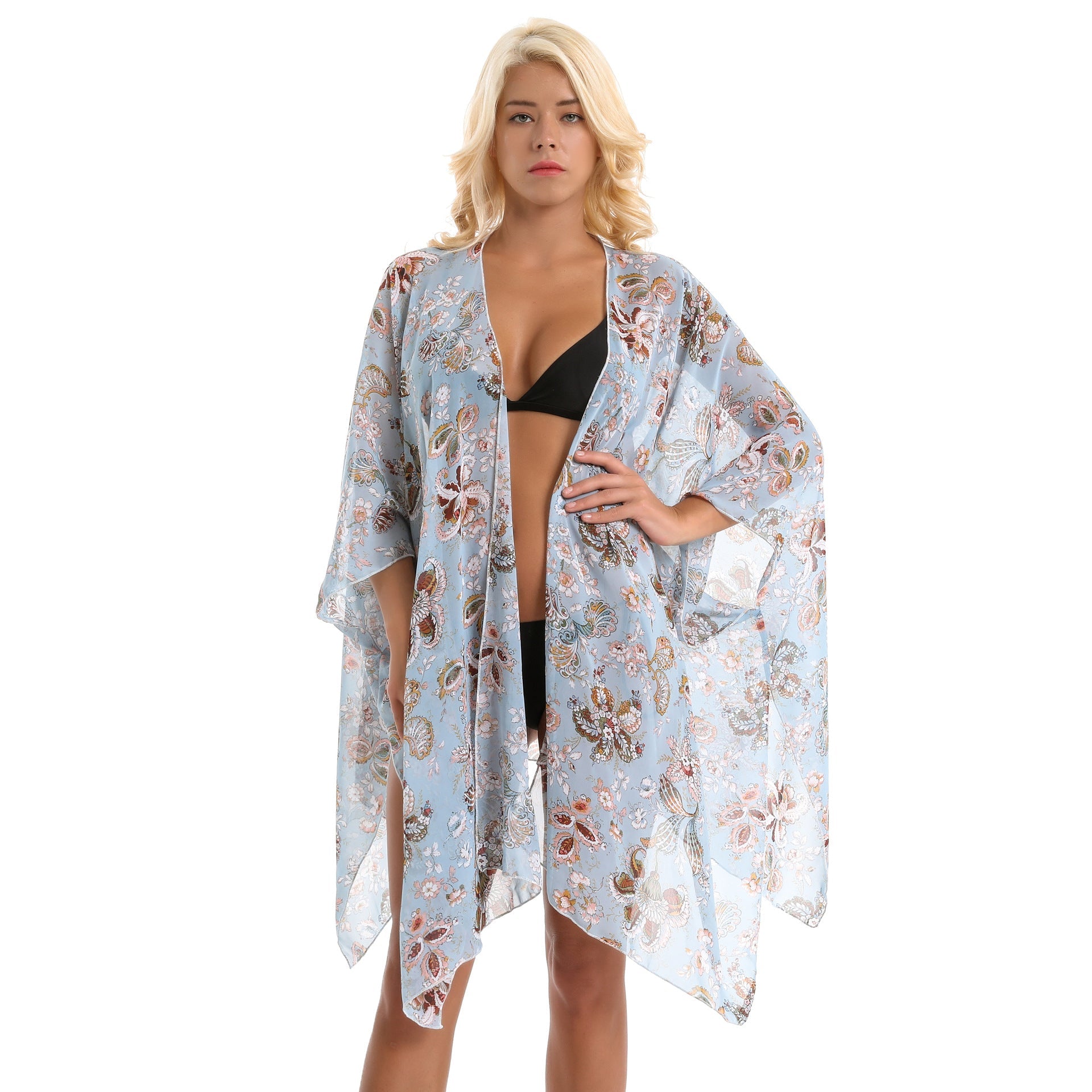 Retro Ethnic Print Elegant Socialite Beach Sun Protection Blouse Swimwear Cover up