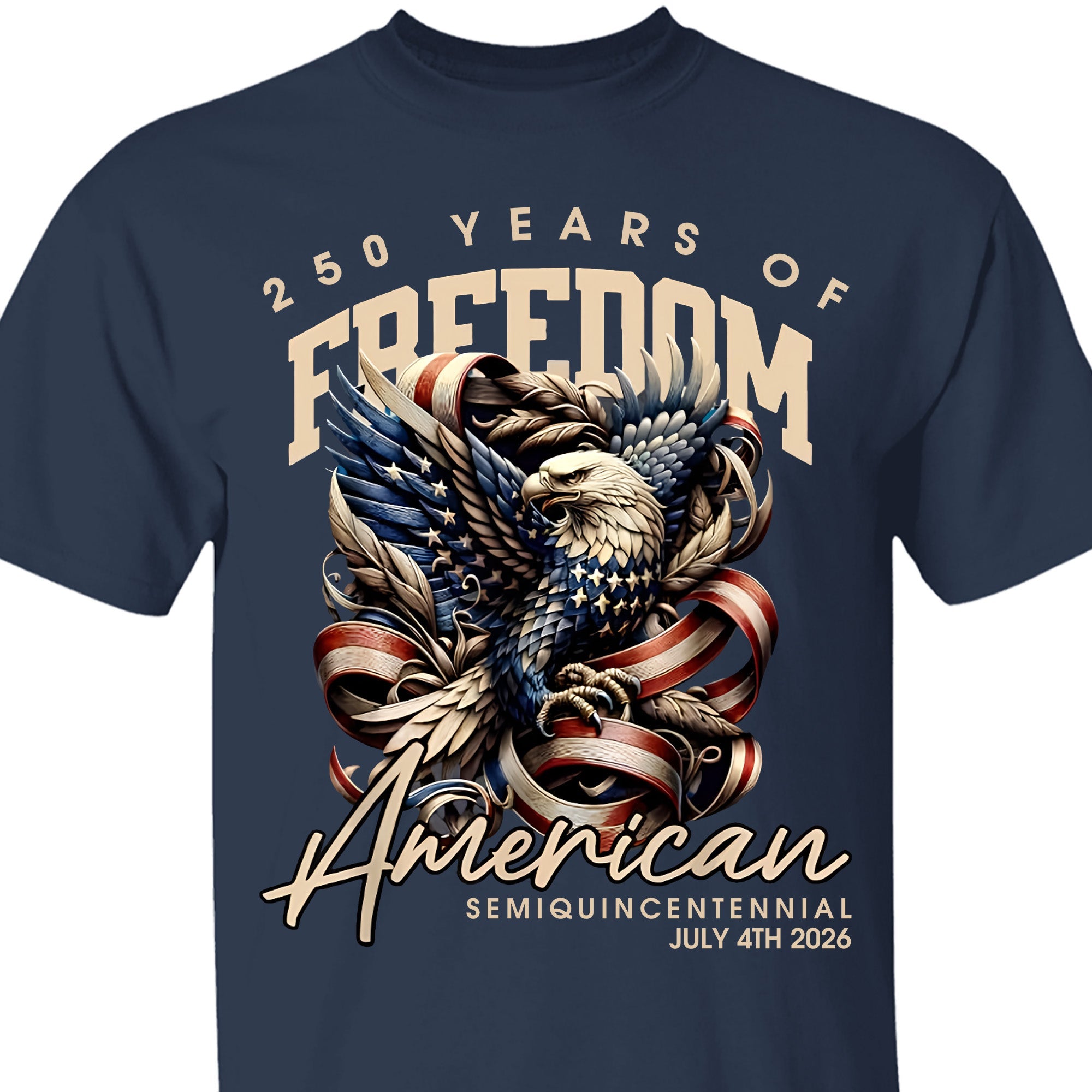250 Years Of Freedom shirt featuring bald eagle with American flag celebrating USA 250th anniversary