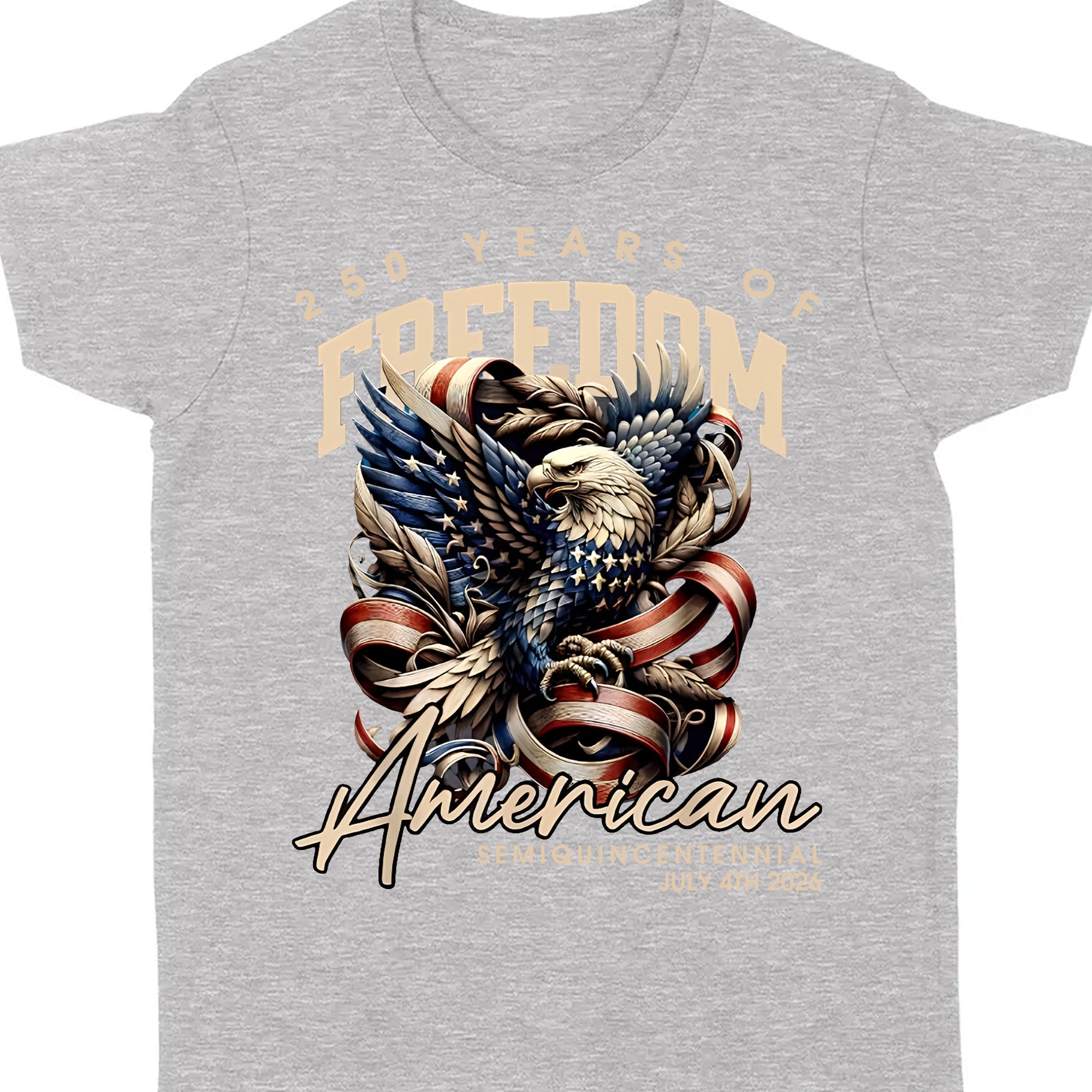 250 Years Of Freedom shirt with bald eagle and stars and stripes commemorating USA 250th anniversary