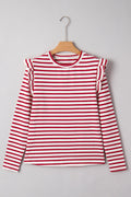 Meilani Stripe Ruffle Trim Long Sleeve Top