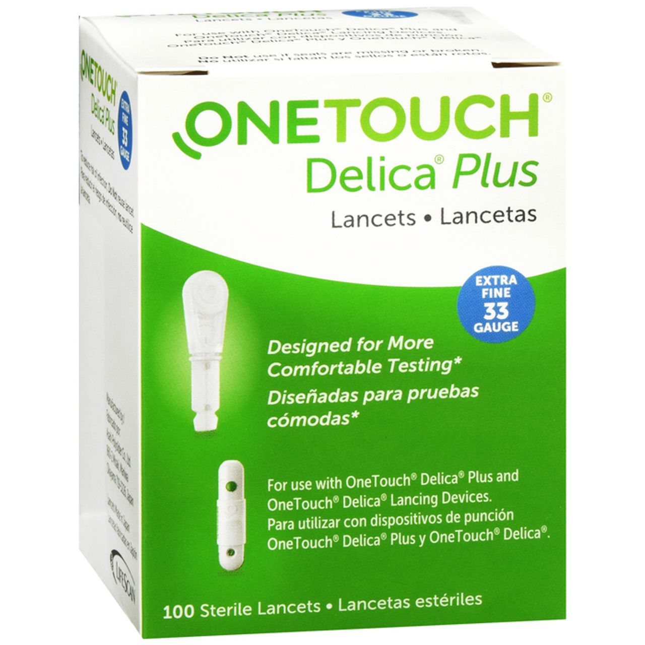 OneTouch® Delica® Plus Lancets – 100 Count, 33 Gauge (Extra Fine)