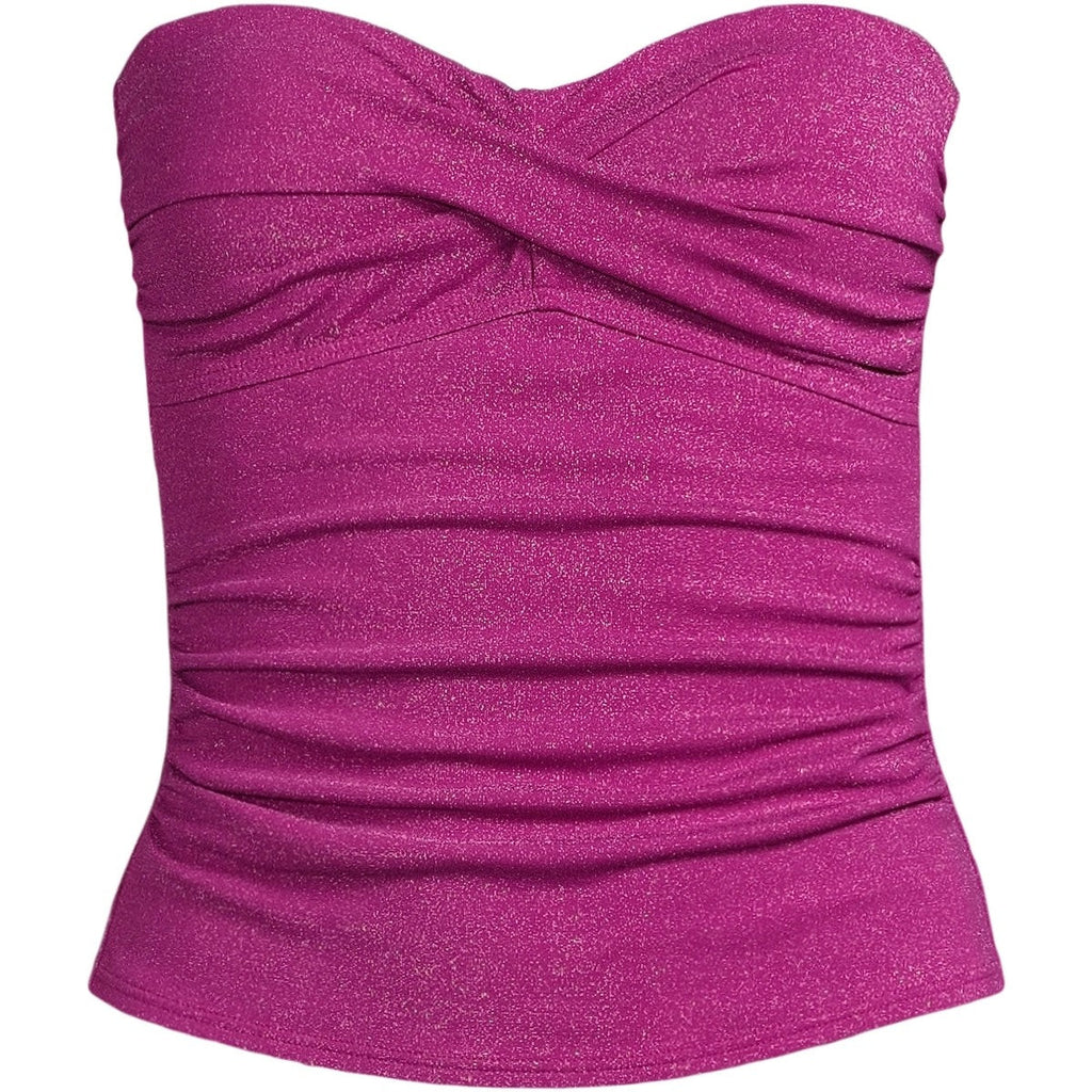 Lands End Womens Shine Wrap Bandeau Tankini Swimsuit Top - Bright Magenta Shine, Sz 2