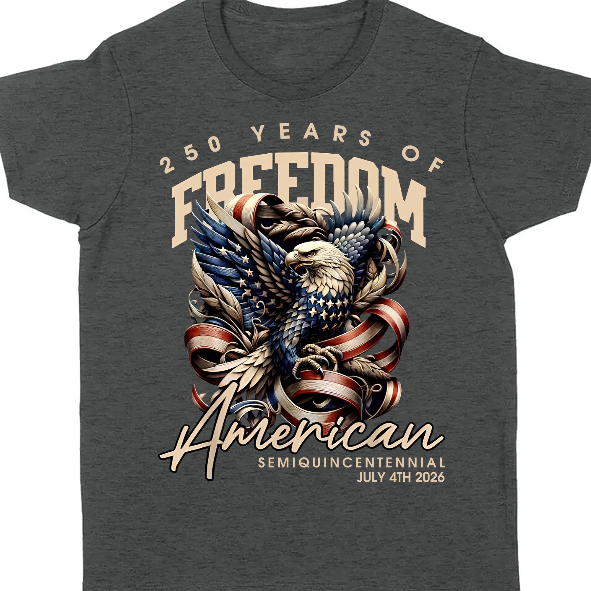 250 Years Of Freedom shirt with bald eagle and American flag design celebrating USA 250th anniversary