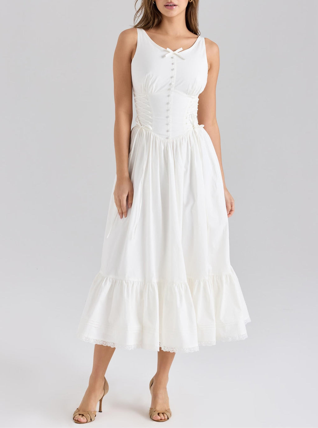 Elegant Sleeveless Dress Summer Slimming Boho Bow Mid Length Dress