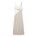 Women Clothing Summer Elegant Sexy V neck Mid Length Strap Stitching Midi Dress