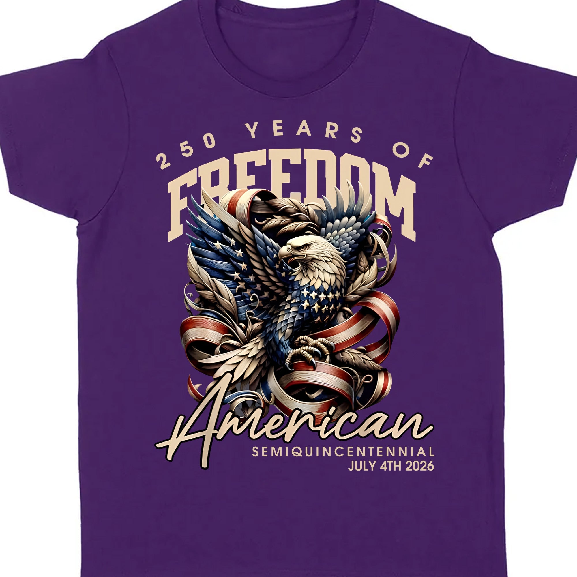 250 Years Of Freedom shirt featuring bald eagle with stars and stripes for USA 250th anniversary celebration