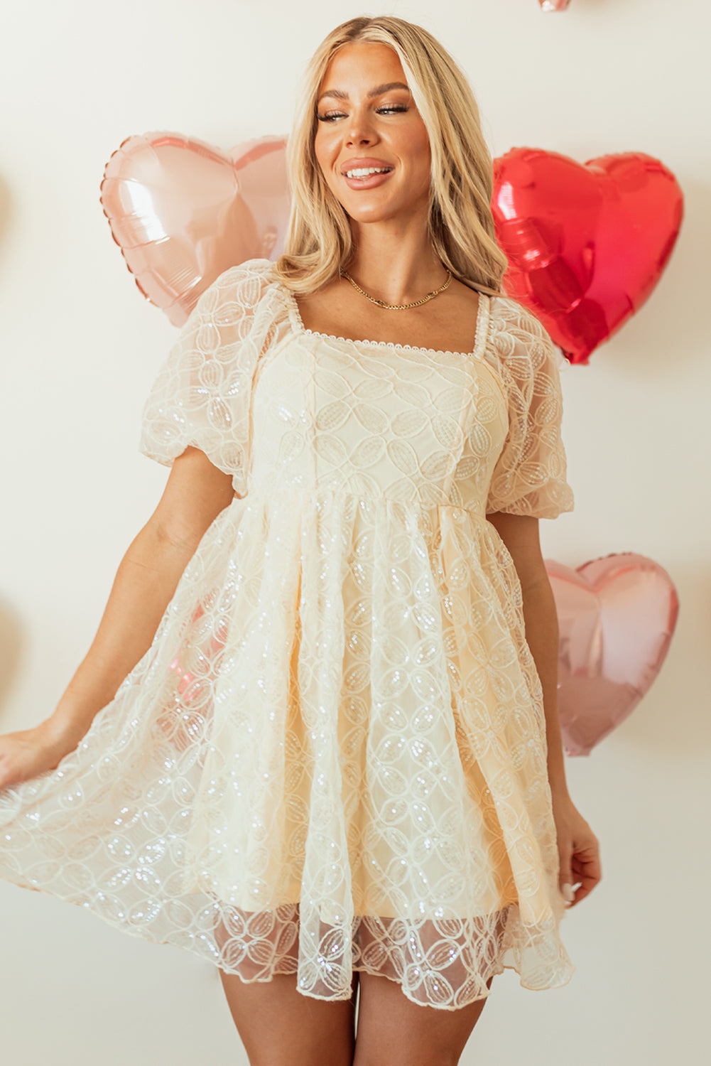 Winter Bubble Sleeve Square Dress