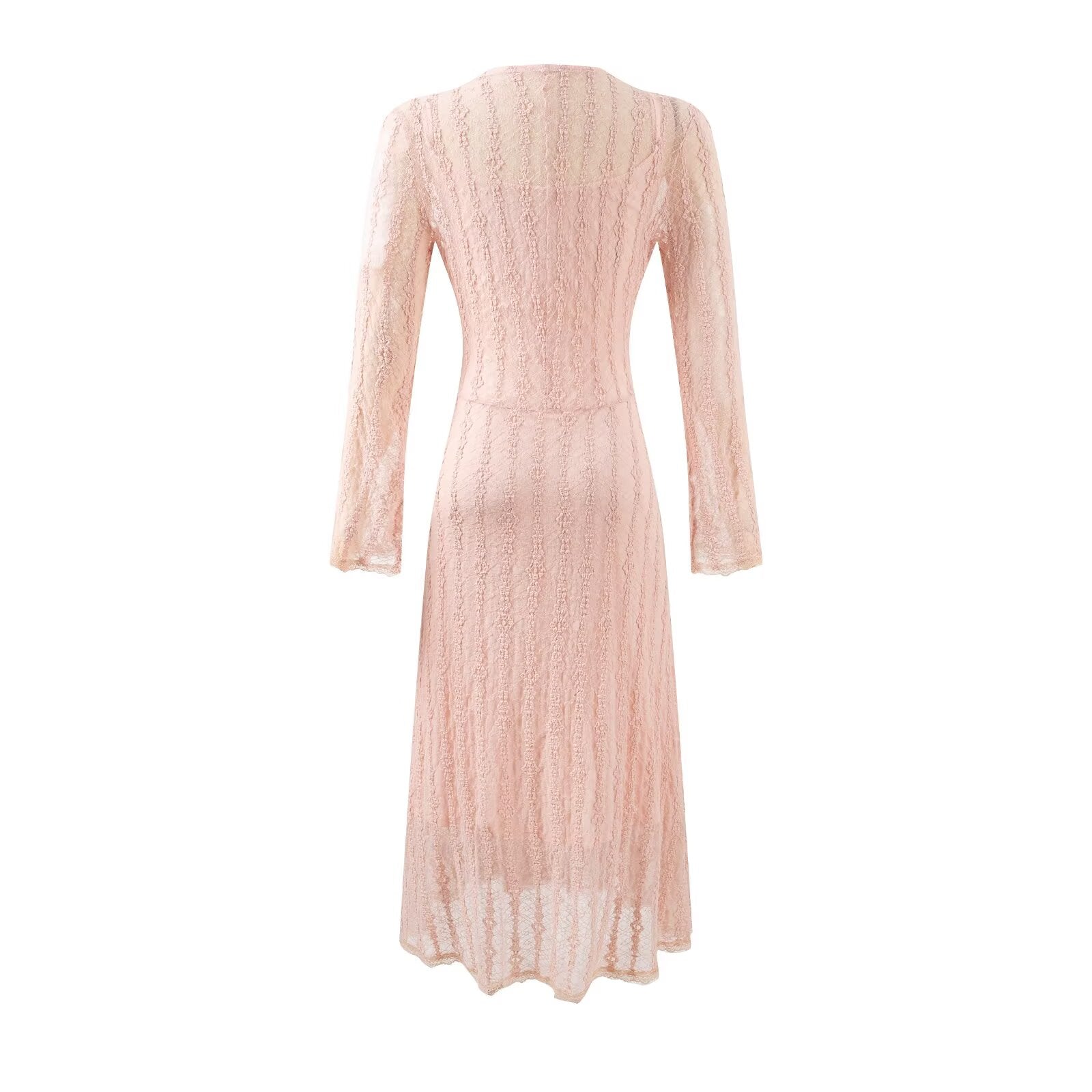 Sweet Jacquard Grid Chic Long Sleeve Dress Autumn Elegant Slim Midi Dress