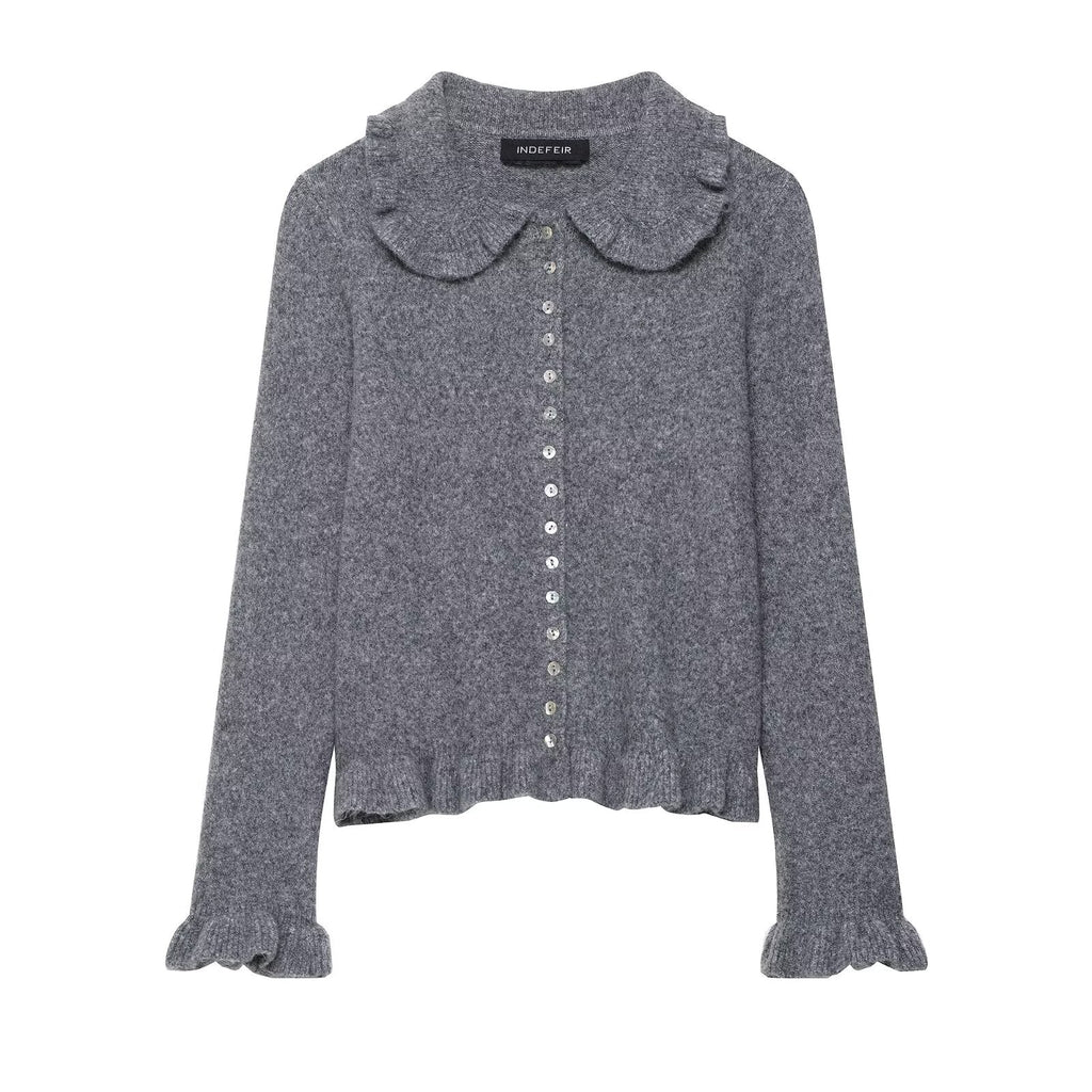 Early Autumn Women Clothing Commuting Solid Color Laminated Decoration Knitwear Coat