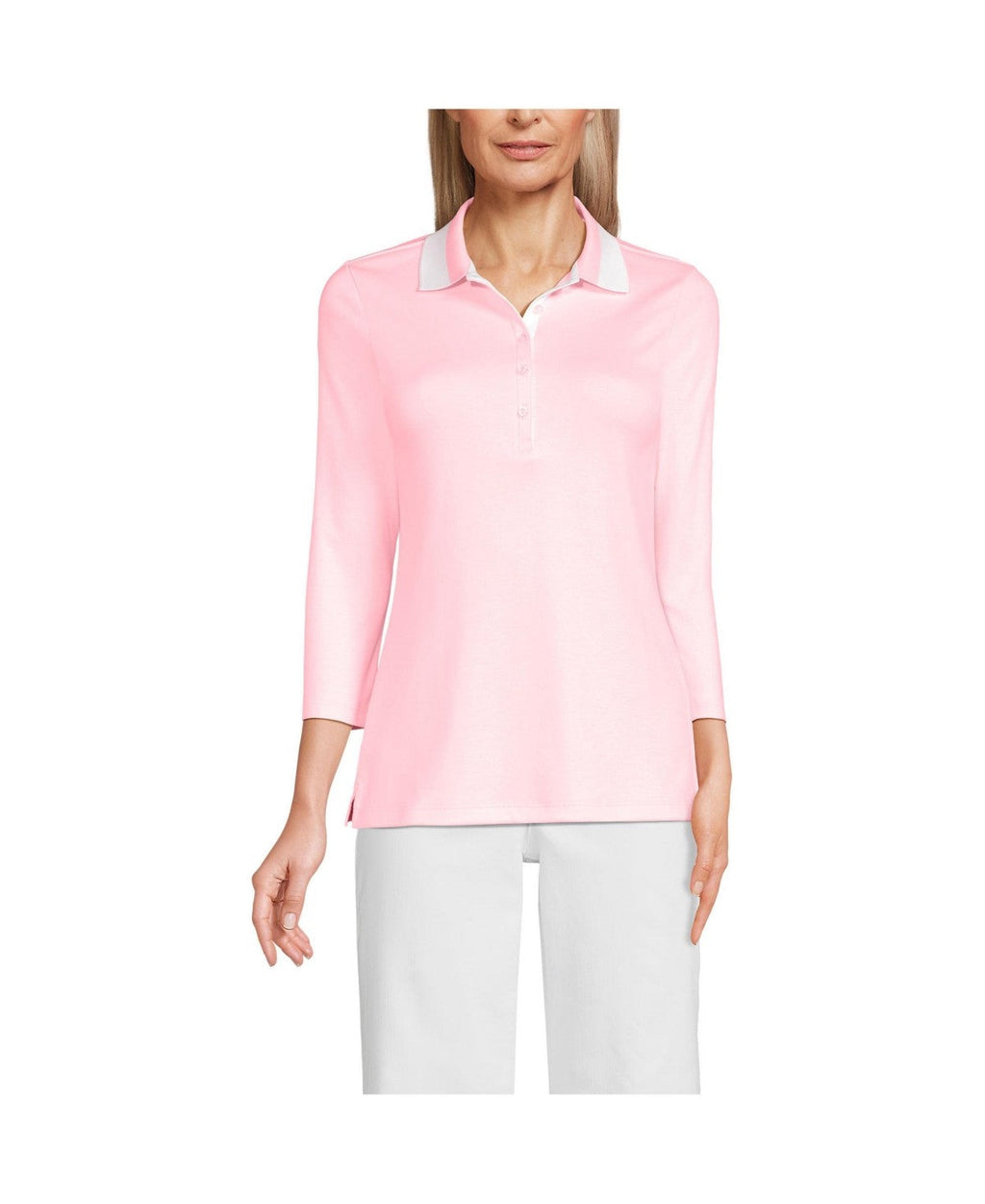 Lands End Womens 3/4 Sleeve Supima Cotton Polo Shirt
