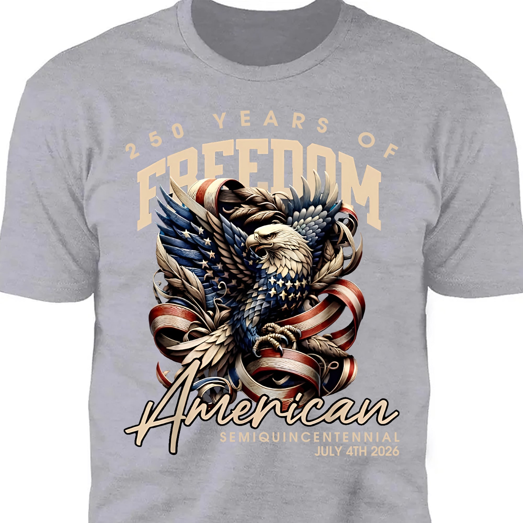250 Years of Freedom shirt with bald eagle and American flag design celebrating USA's 250th anniversary