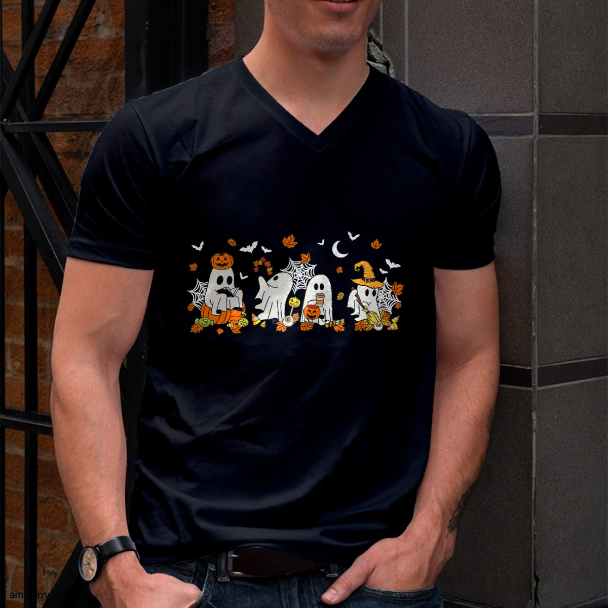 Cute Ghost Drinking Coffee Halloween Fall Ghost Book Reading T-Shirt - Halloween Unisex T-Shirt/Hoodie - NGHL00