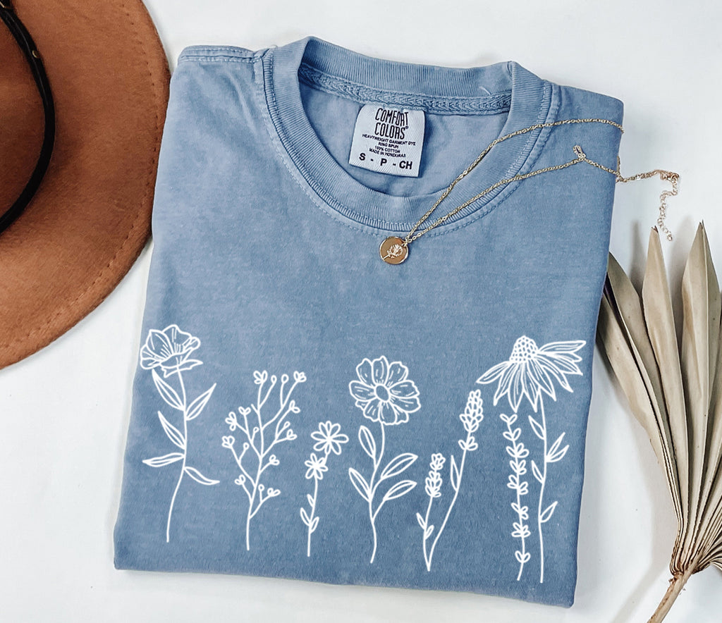 Wildflowers Botanical Plant Nature Garment Dyed T Shirt