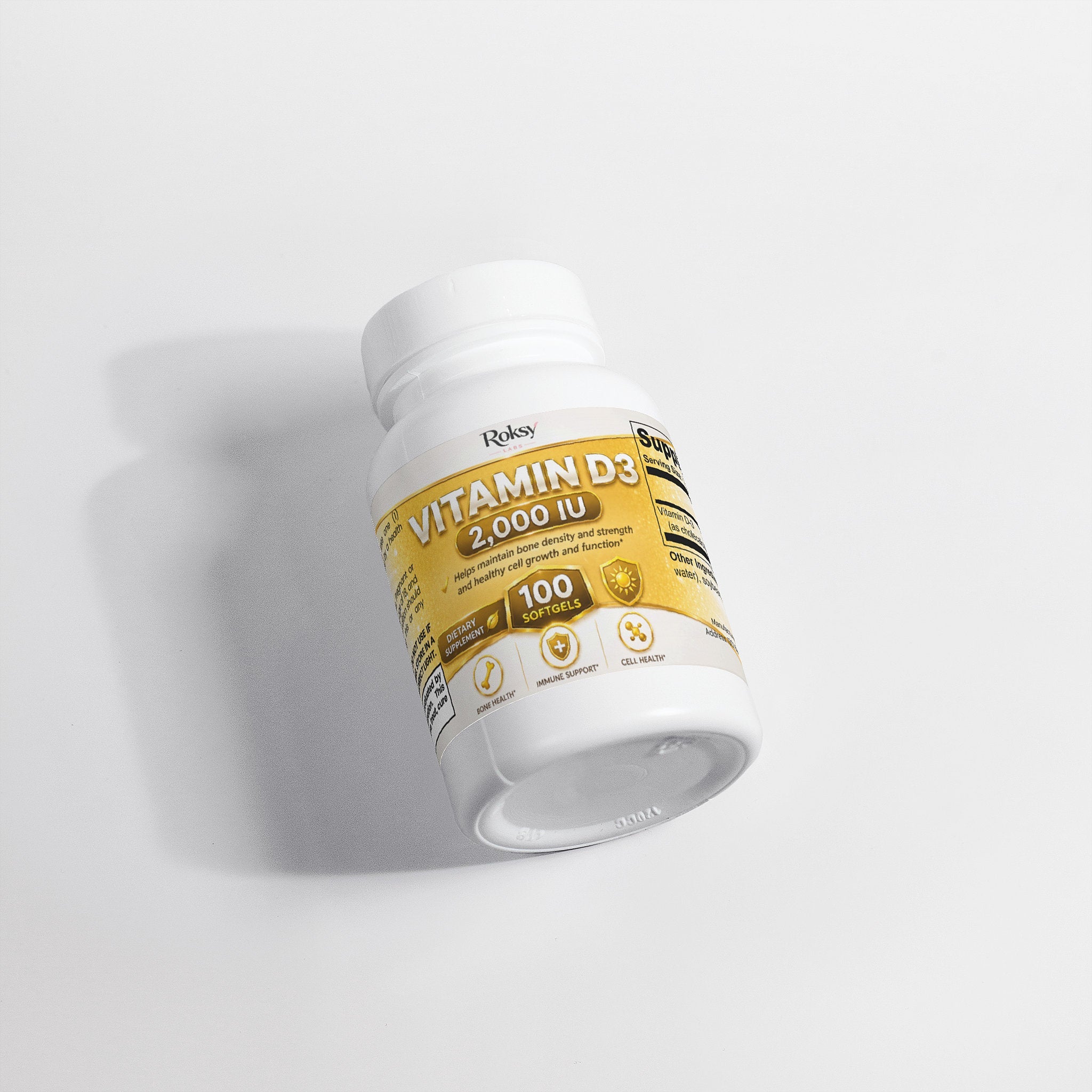 Supplement Vitamin D3 2000 IU for Bone Health 2,000 IU 100 softgels
