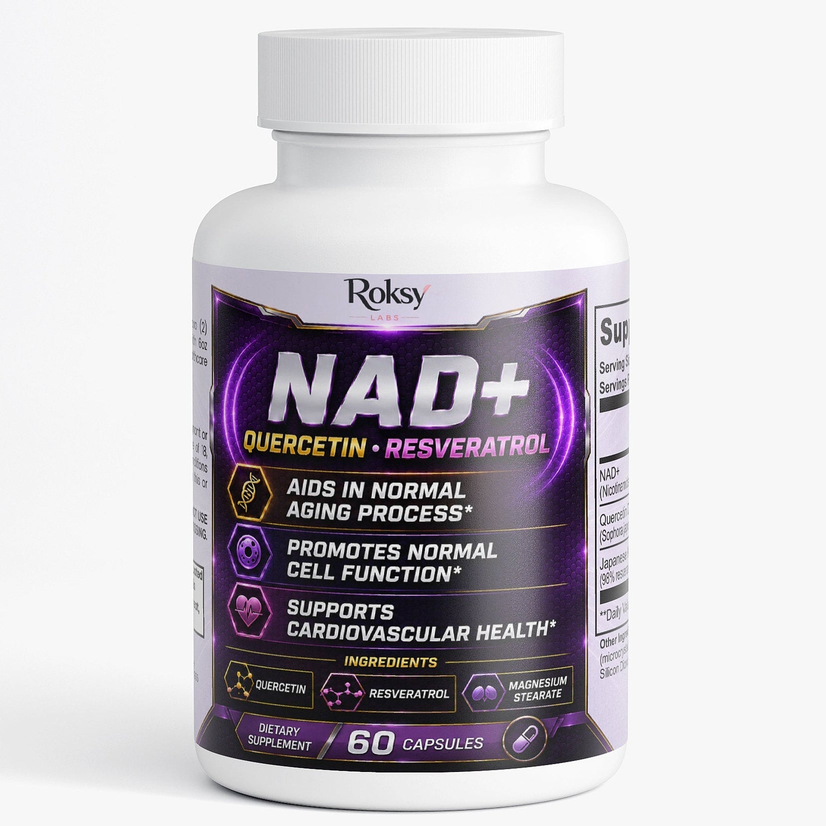 NAD+ Supplement with Quercetin and Resveratrol | Cellular Repair and Anti-Aging | 60 Capsules