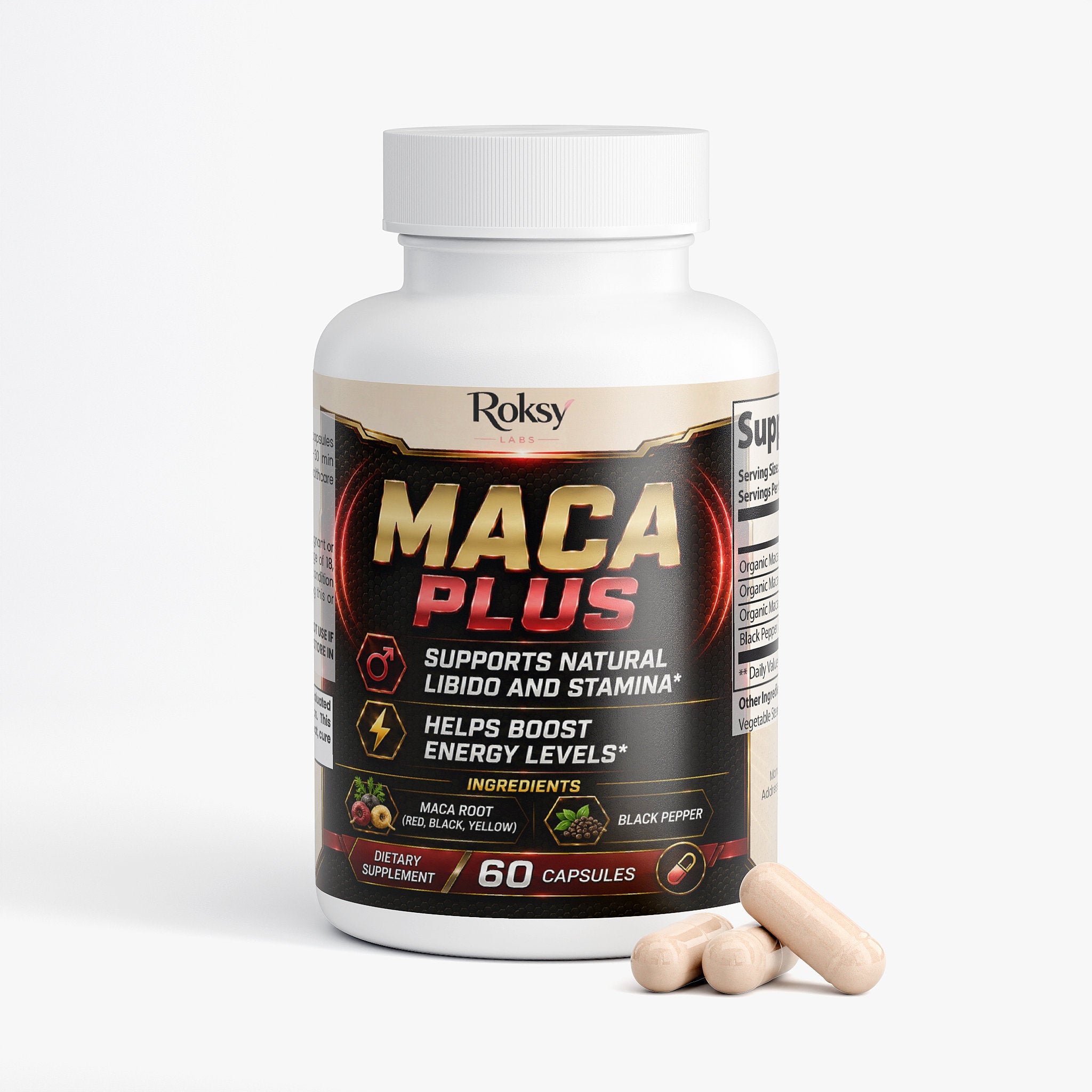 Maca Root Supplement | Maca Plus Libido Stamina and Energy | Organic Red Black Yellow | 60 Capsules