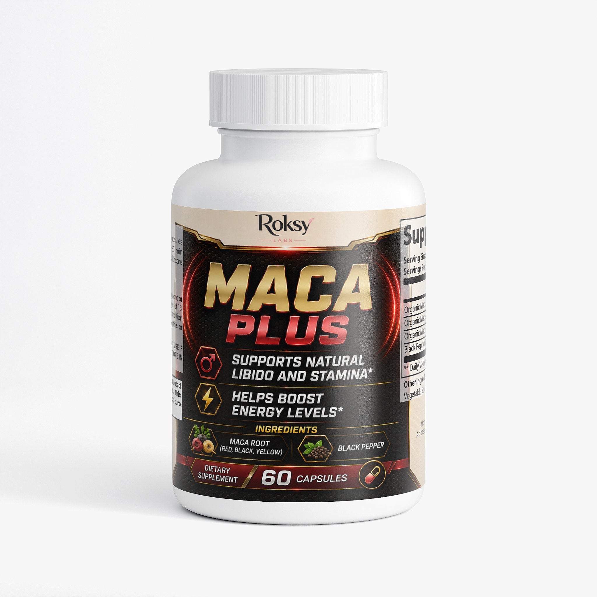 Maca Root Supplement | Maca Plus Libido Stamina and Energy | Organic Red Black Yellow | 60 Capsules