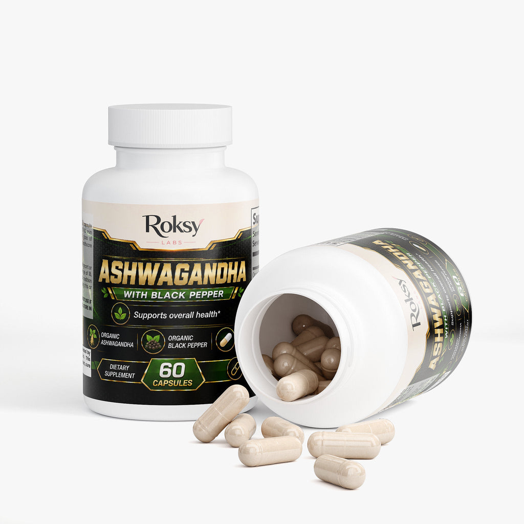 Ashwagandha with Black Pepper | Stress Relief and Calm Adaptogen | Organic | 60 Capsules