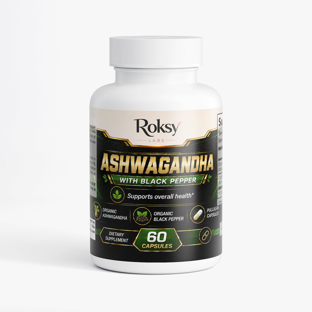 Ashwagandha with Black Pepper | Stress Relief and Calm Adaptogen | Organic | 60 Capsules