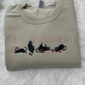 Goth Christmas Cats Embroidered Pullover – Dark Aesthetic Holiday Crewneck