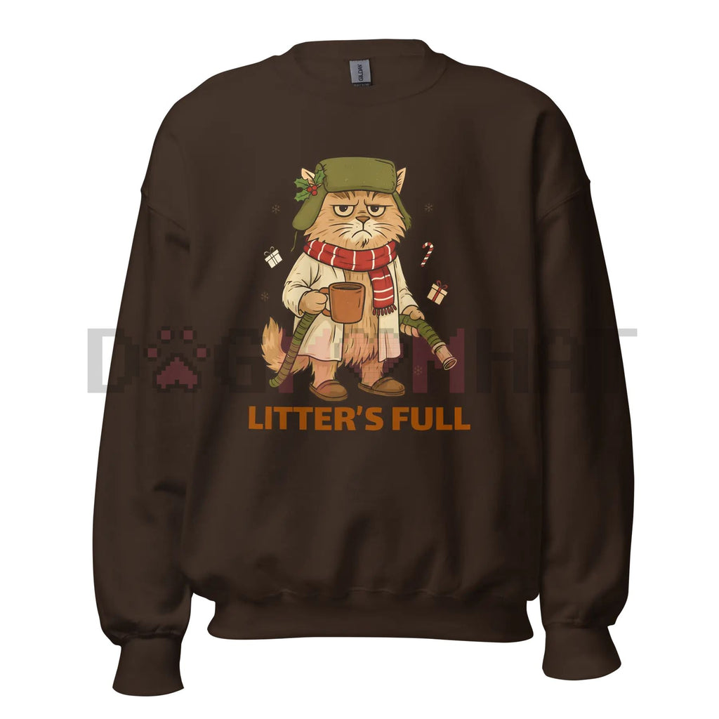 Funny Cat Lover 'Litter's Full' Unisex Crewneck Sweatshirt – Relatable Pet Owner Slogan