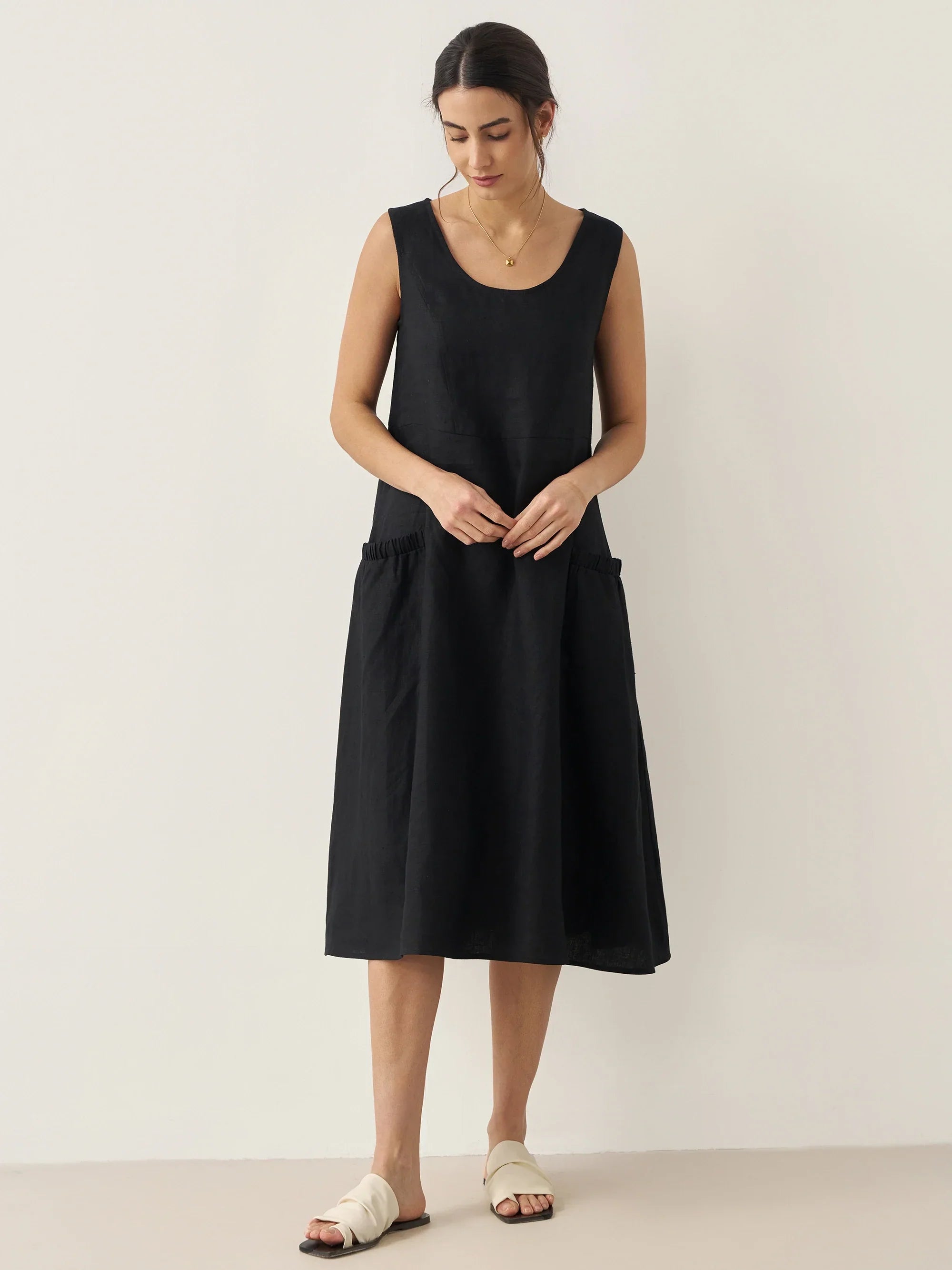100% Linen Swing Beach Tank Dress GIANA