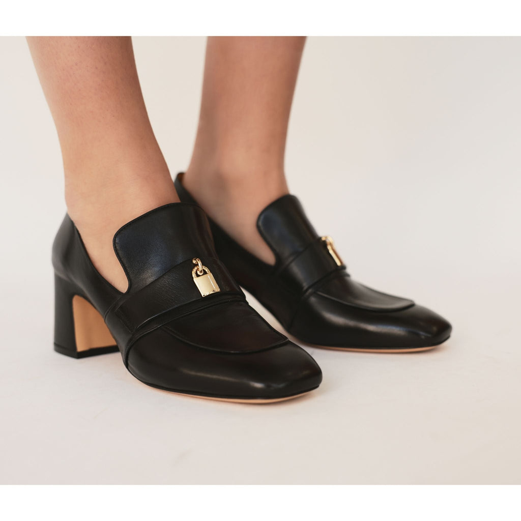 Tan Leather Lock Heel Loafer