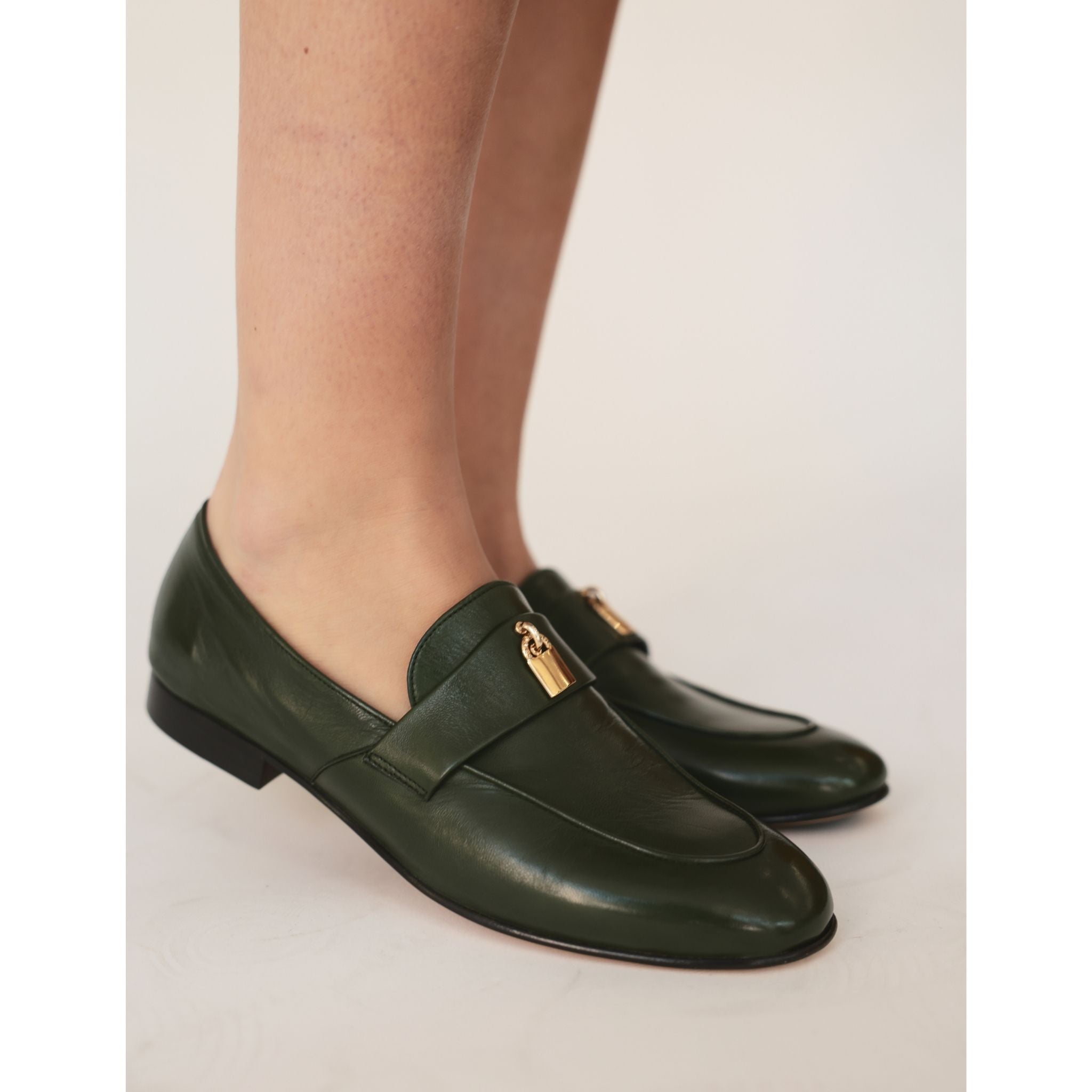 Teal Leather Lock Flat Loafer