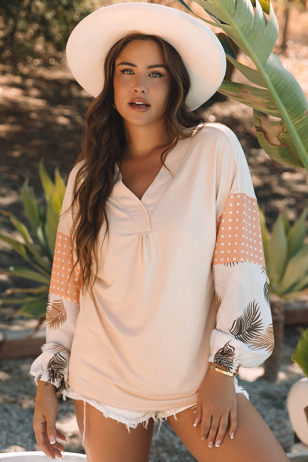 Alora Palm Leaves Polka Dot Loose Blouse