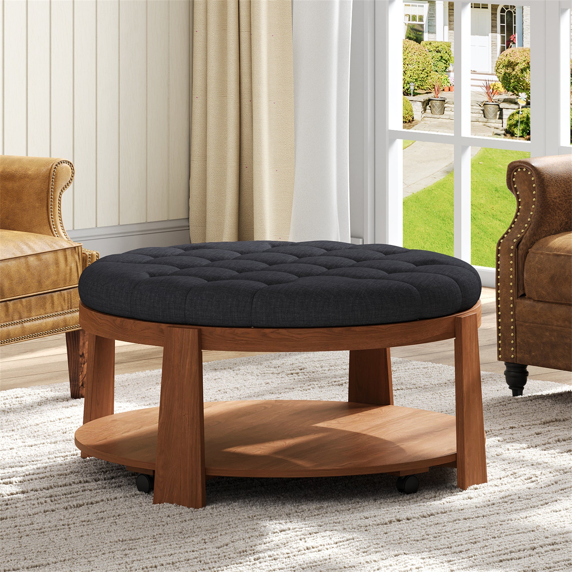 Modern Large Round Ottoman and Coffee Table 2-Tier