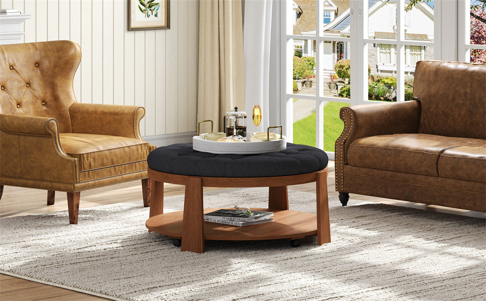 Modern Large Round Ottoman and Coffee Table 2-Tier