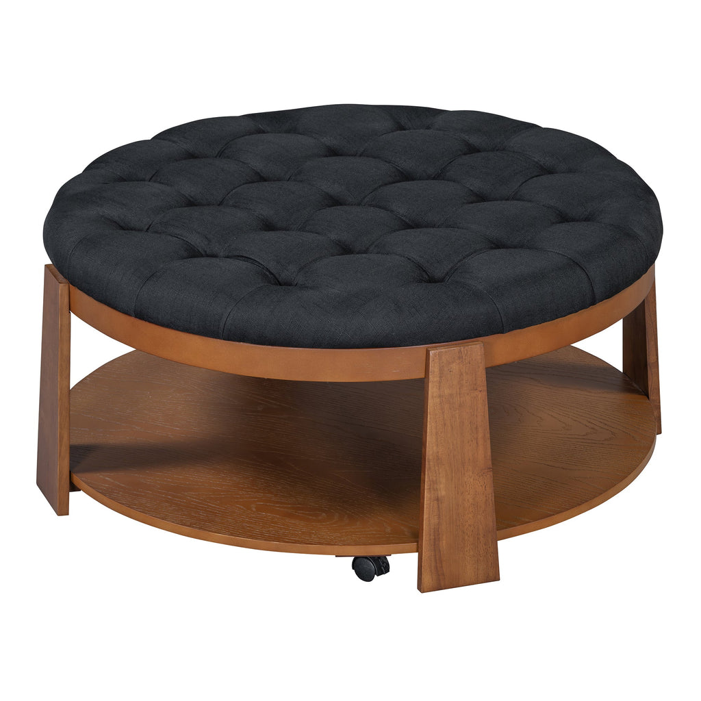 Modern Large Round Ottoman and Coffee Table 2-Tier