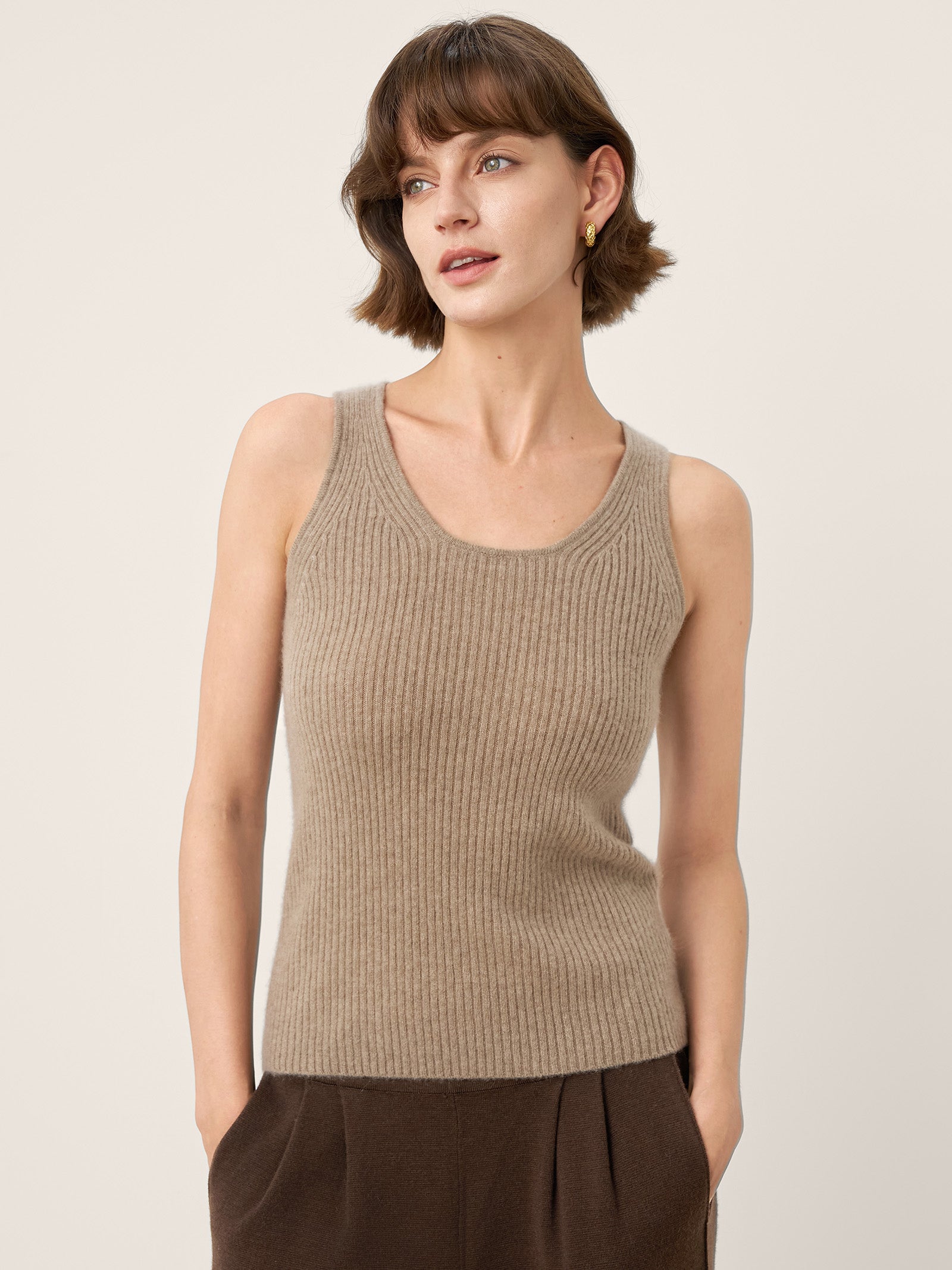 100% Mongolian Cashmere Versatile Crew Neck Tank Top VIVIANA