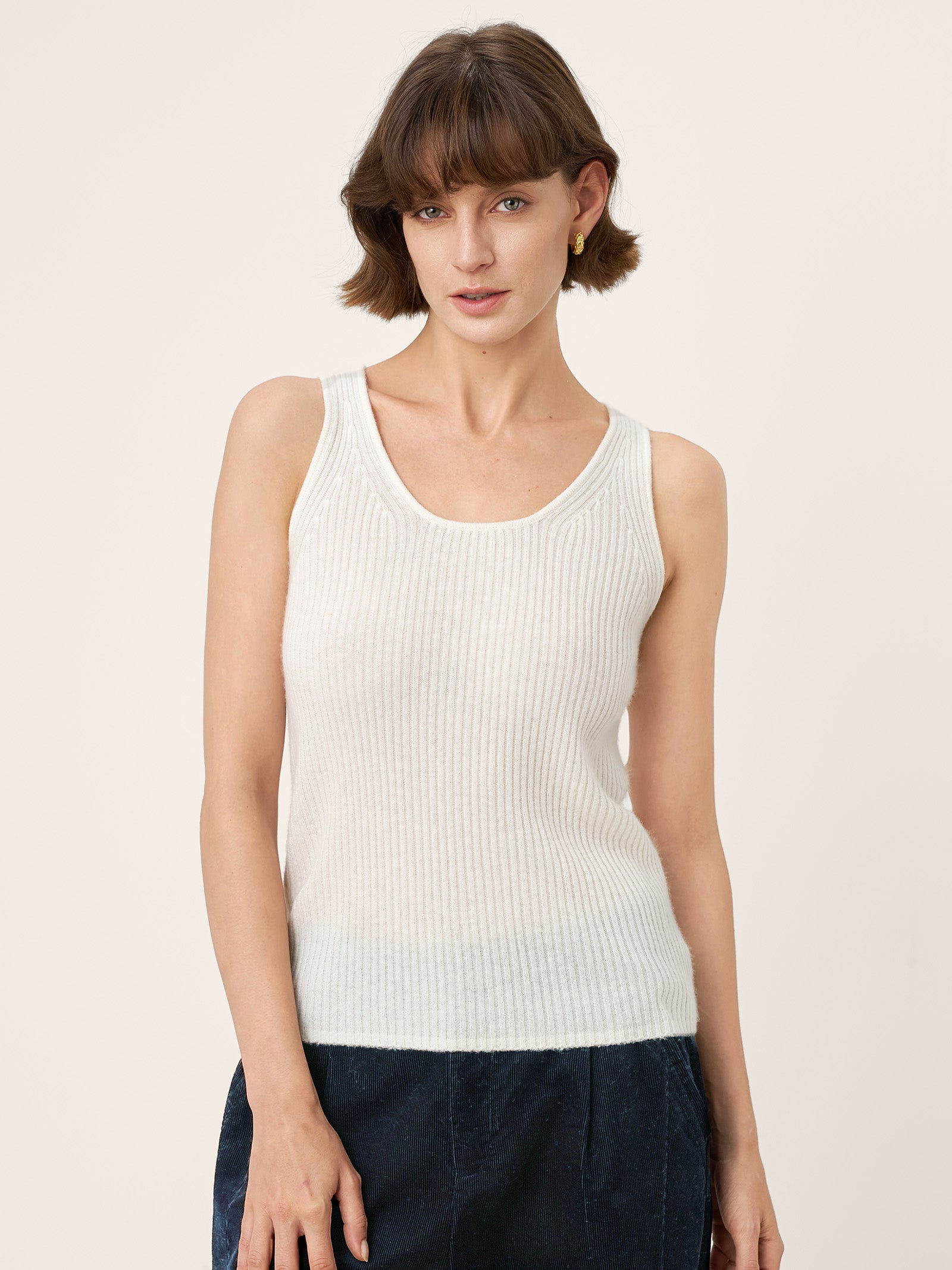 100% Mongolian Cashmere Versatile Crew Neck Tank Top VIVIANA
