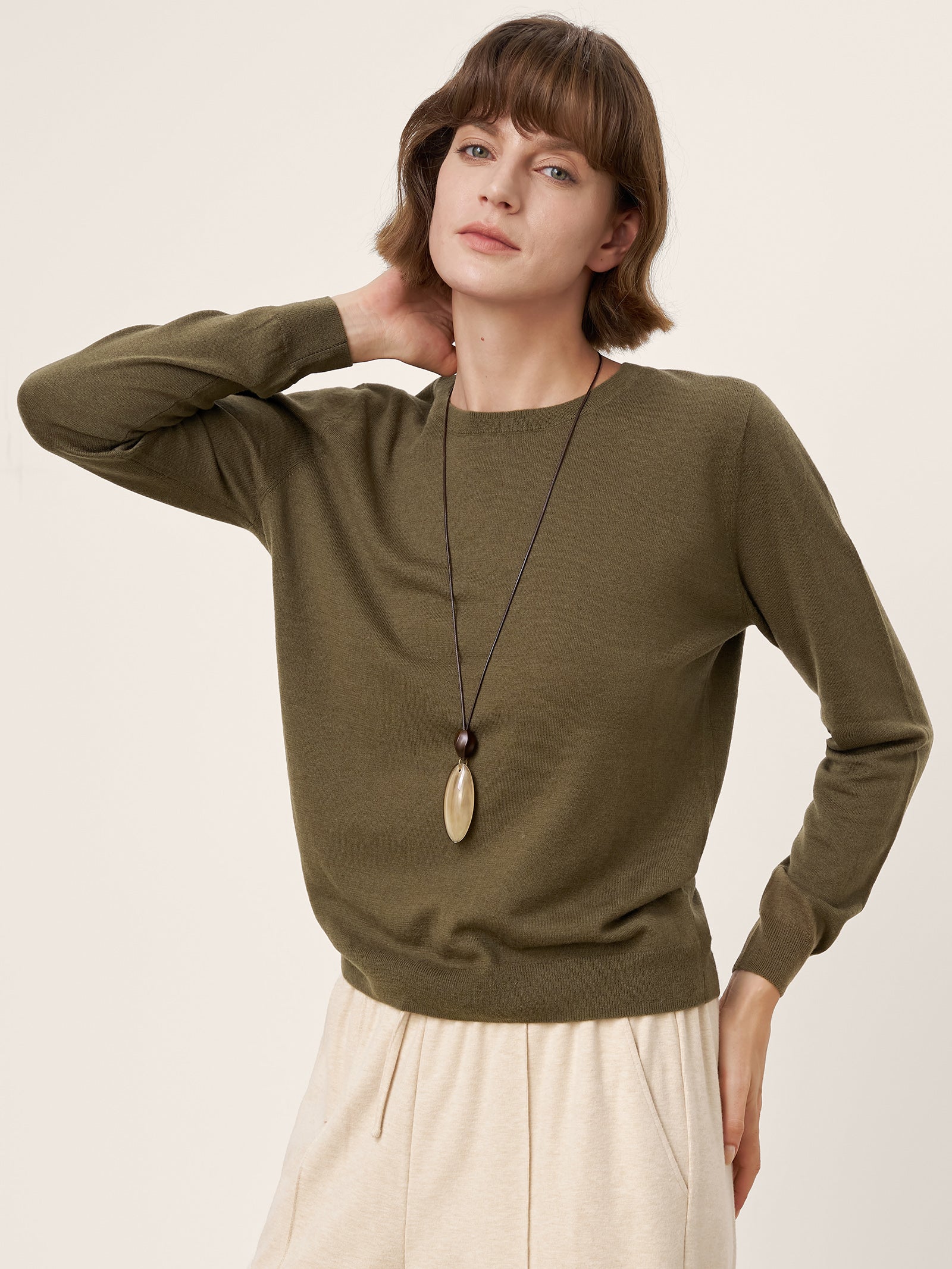 100% Extra-Fine Merino Wool Essential Crew Neck Knit Sweater BRIDGET