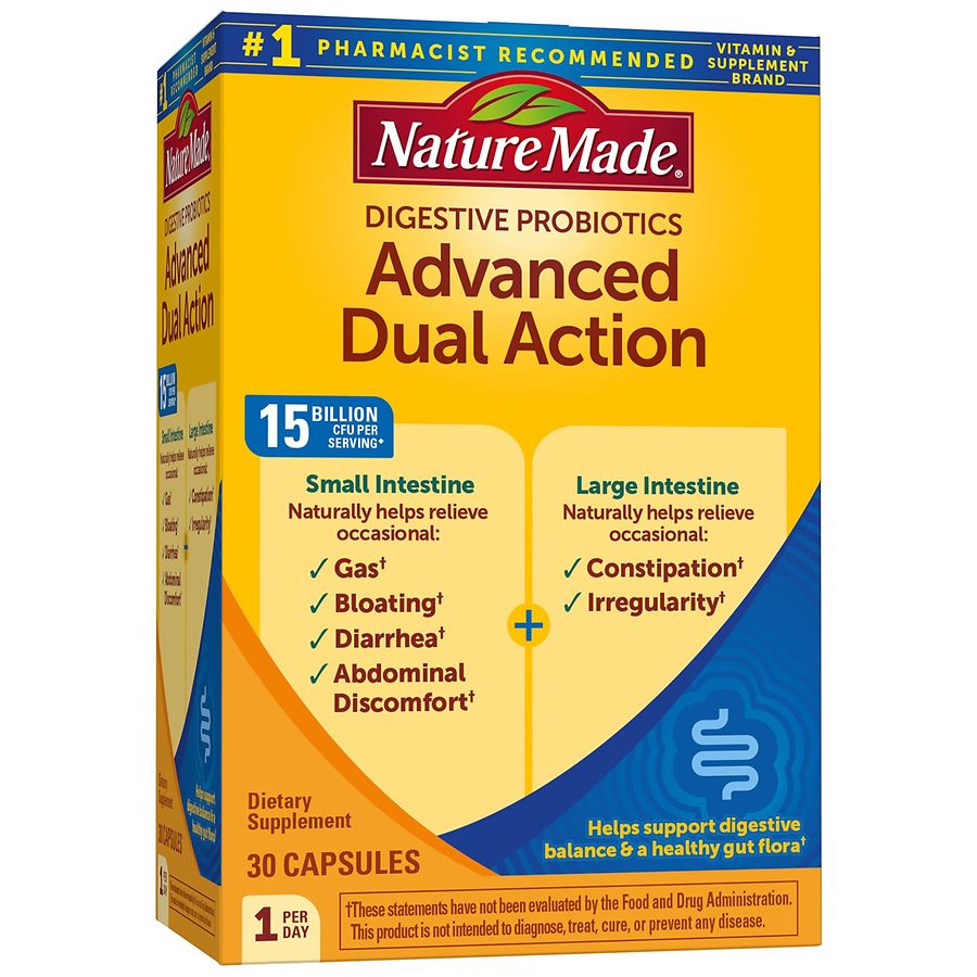 Nature Made Digestive Probiotics Advanced Dual Action Capsules - 15 Billion CFU Per Serving - 30ct
