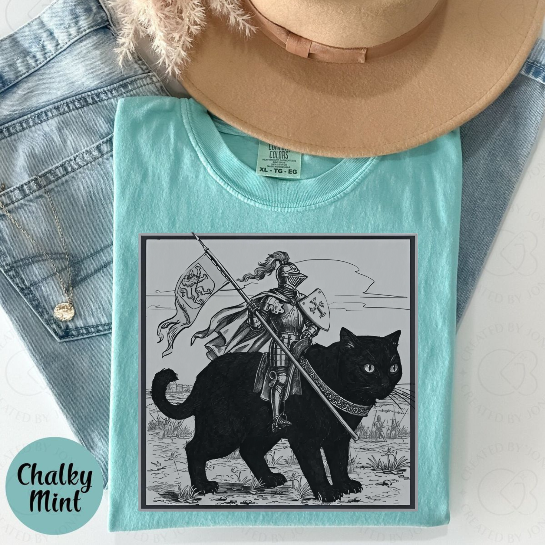 Funny Knight Cat Rider T-Shirt – Medieval Fantasy Ren Faire Tee