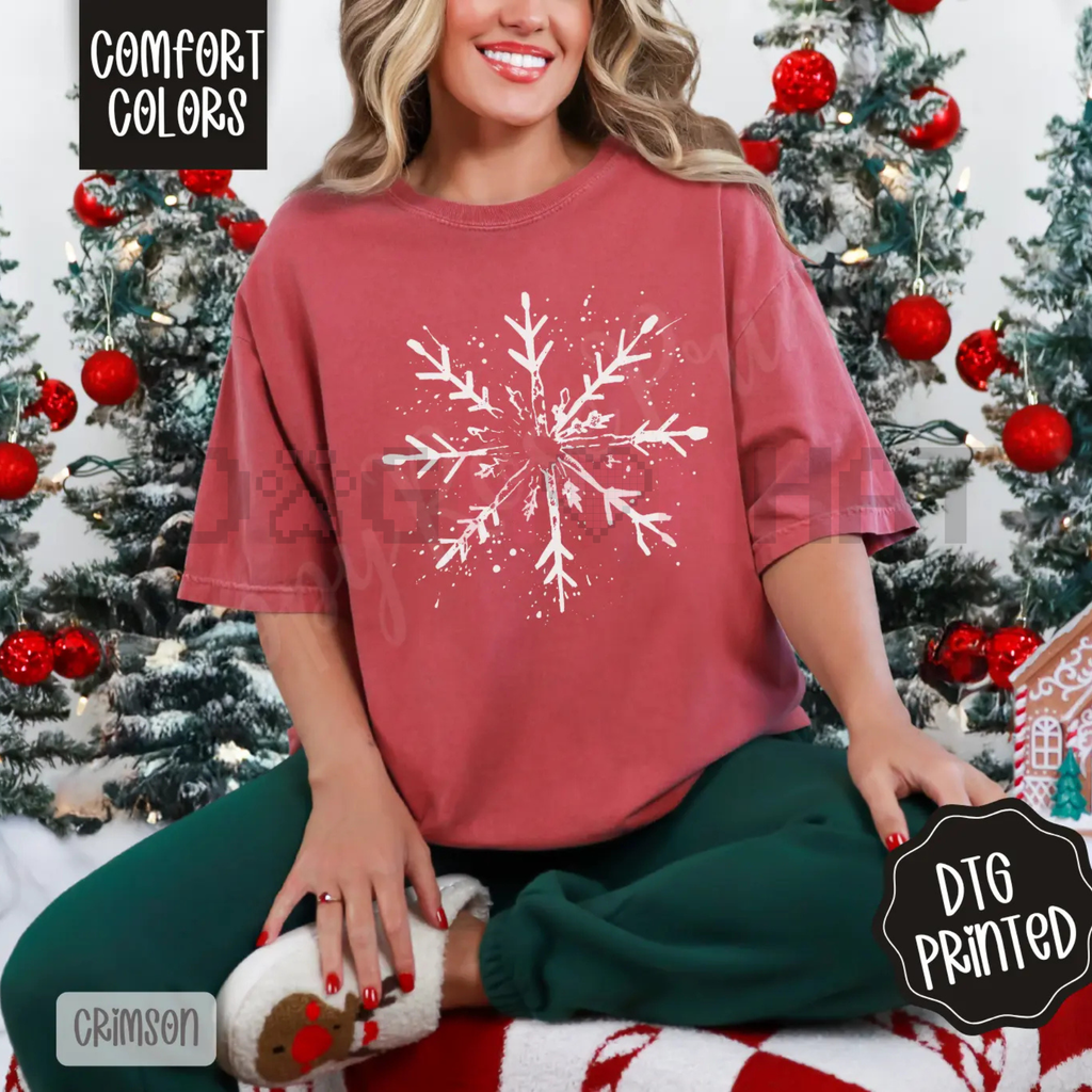 Splatter Snowflake Shirt Comfort Colors – Trendy Women's Christmas Tshirt