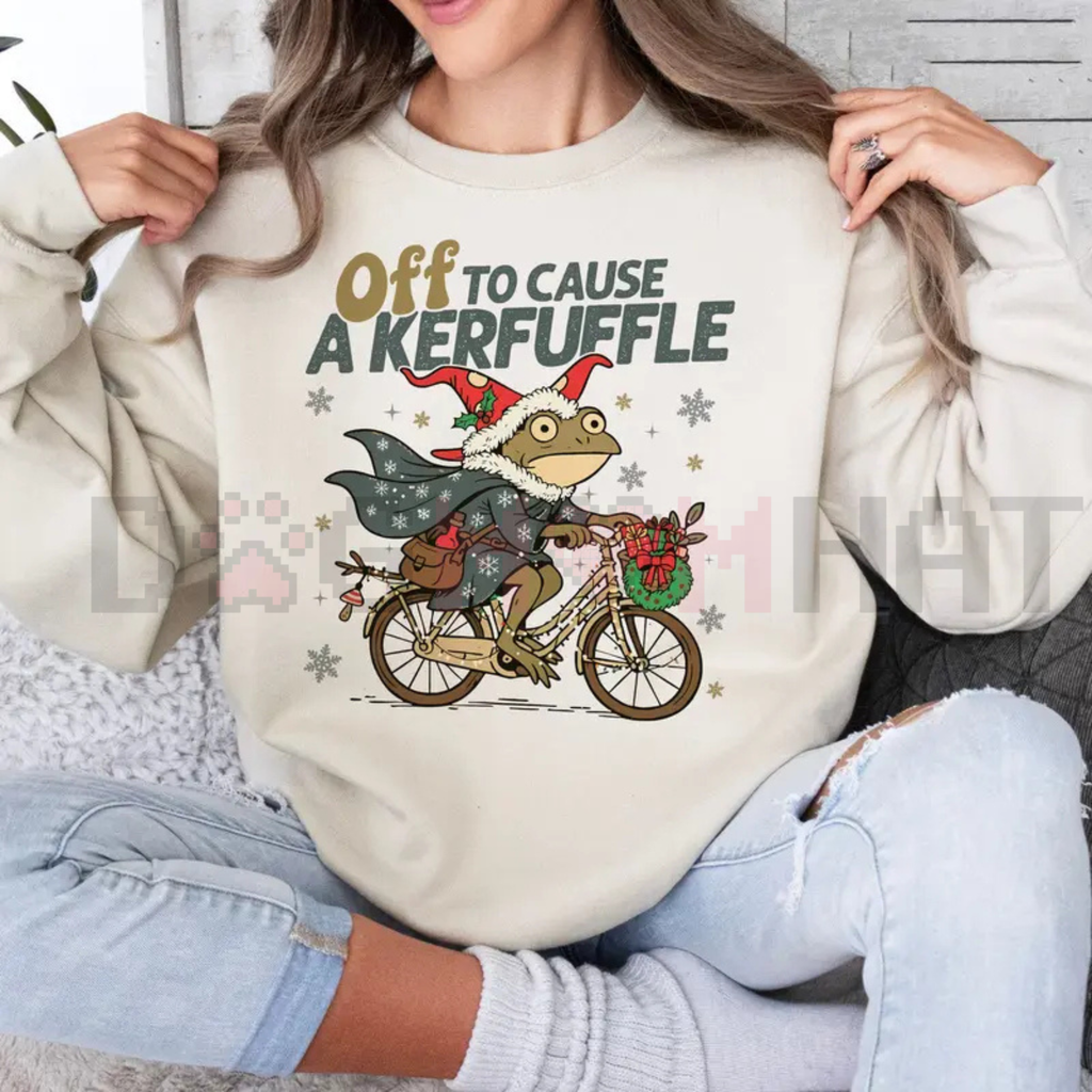 "Off to Cause a Kerfuffle" Frog Christmas Sweatshirt