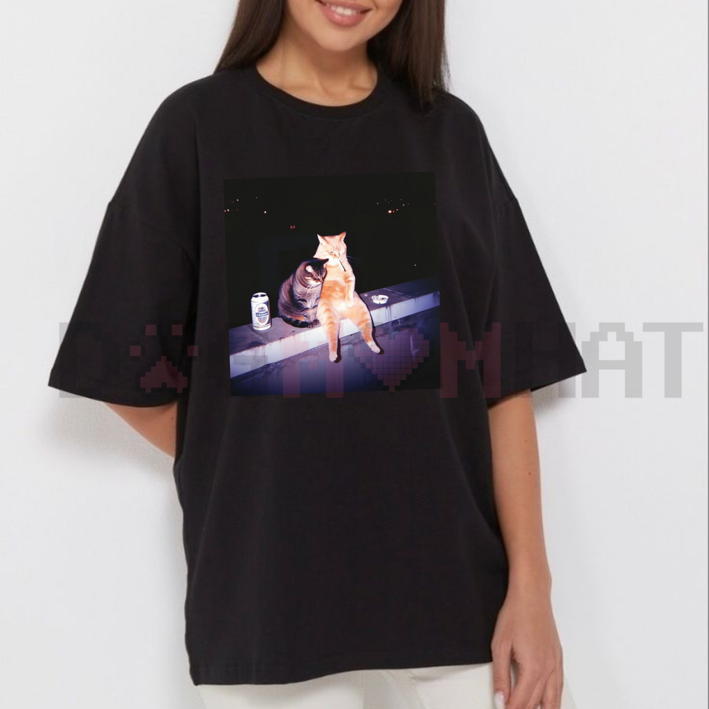 Cat Smoking Graphic Tee – Ironic Animal Humor Shirt