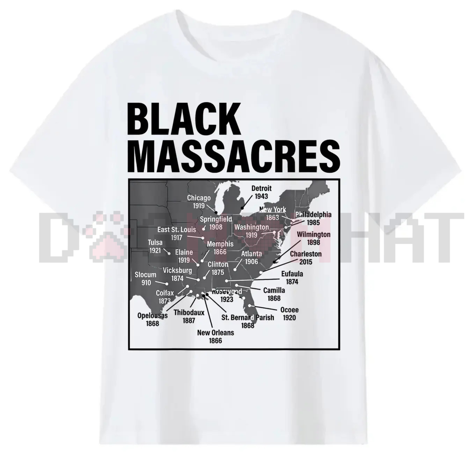 Black Massacres History Map T-Shirt