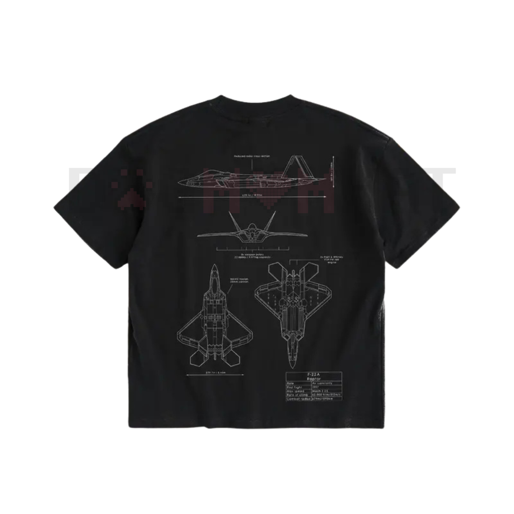 WARBORN F-22 Raptor Blueprint Double Sides T-Shirt – Vintage Lockheed Martin Graphic Tee