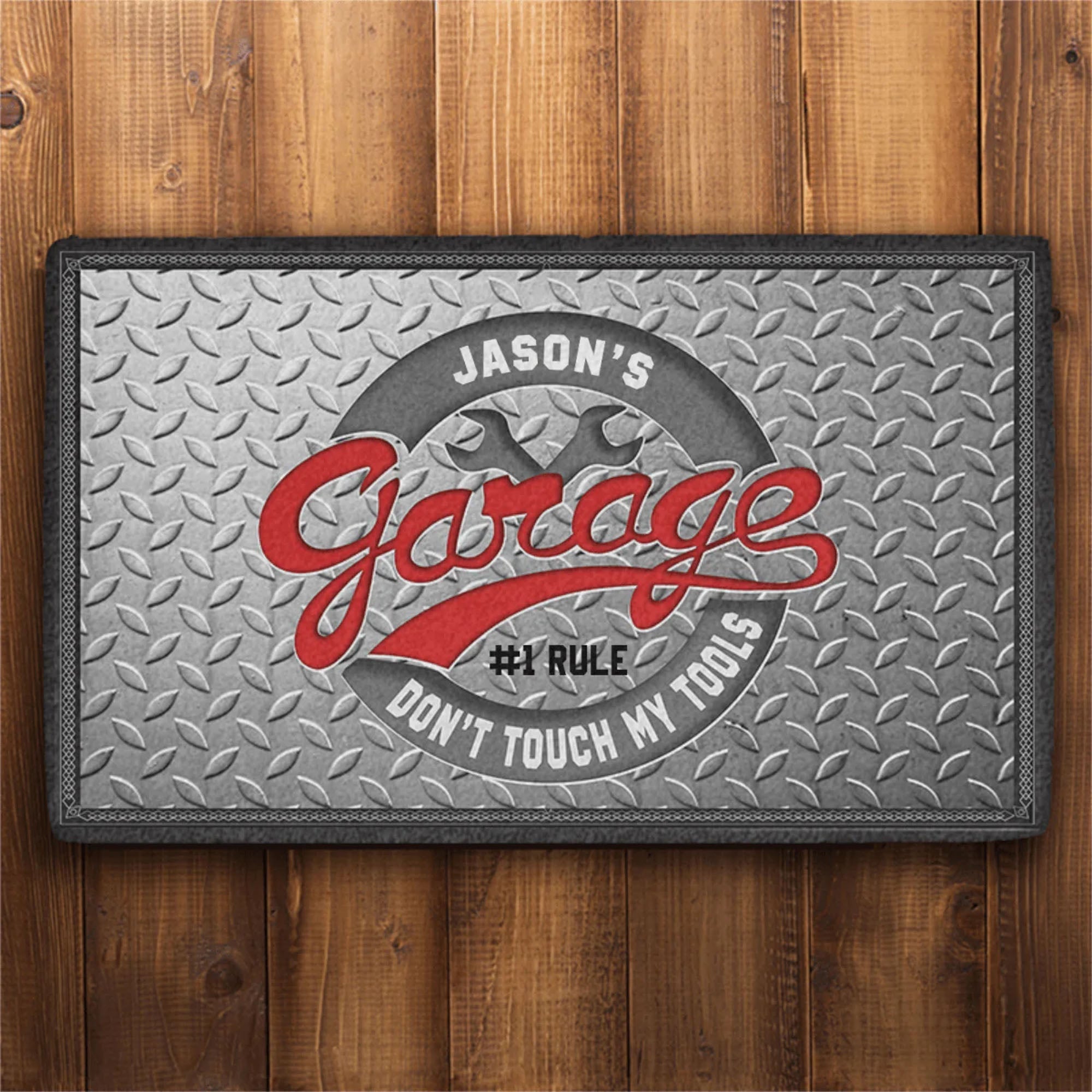 His Garage Rules Personalized Doormat